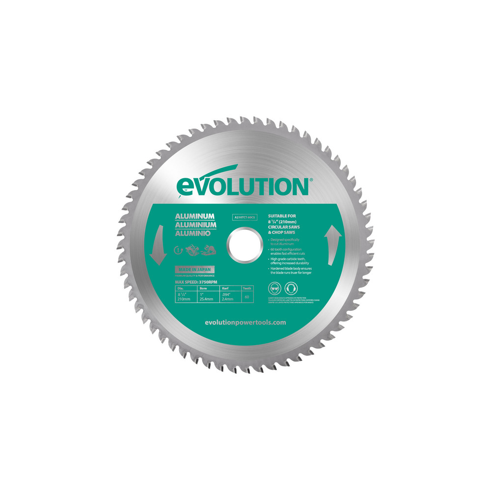 Wet & Dry-Cut Saw Blade: 8-1/4" Dia, 1" Arbor Hole, 60 Teeth - For Aluminum, Nonferrous Metals
