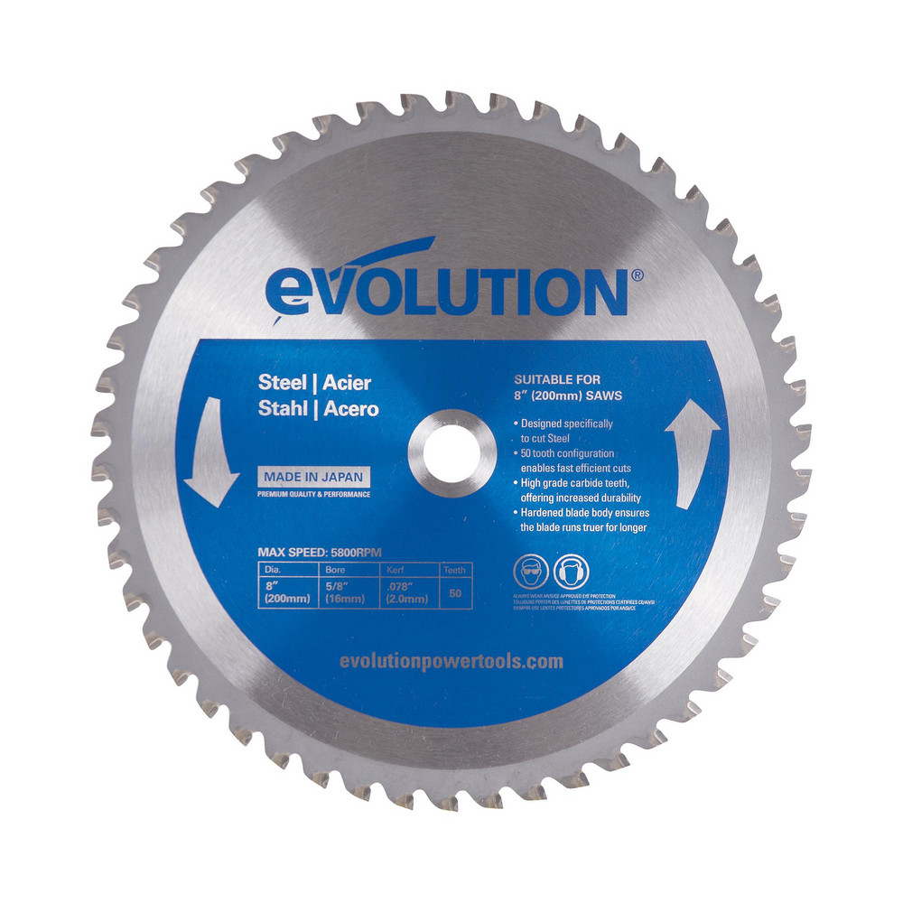 Wet & Dry-Cut Saw Blade: 8" Dia, 5/8" Arbor Hole, 50 Teeth - For Mild Steel, Ferrous Metal