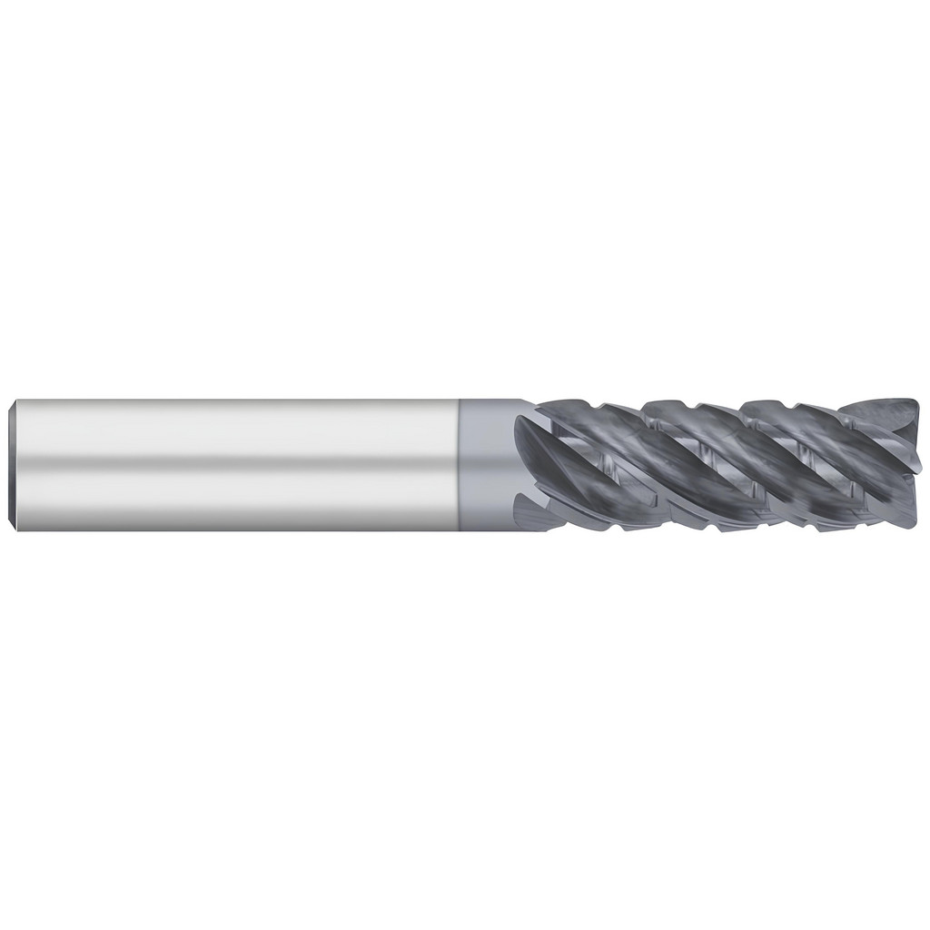 Titan USA Corner Radius End Mill: 3/4" Dia, 1-5/8" LOC, 0.0900" Radius, 5 Flute, Solid Carbide - 4" OAL, 3/4" Shank Dia, 38 deg Helix, ALCRO-MAX