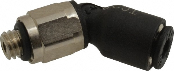 Push-To-Connect Tube to Male UNF Tube Fitting: 45 ° Male Elbow, #10-32 Thread, 1/8" OD