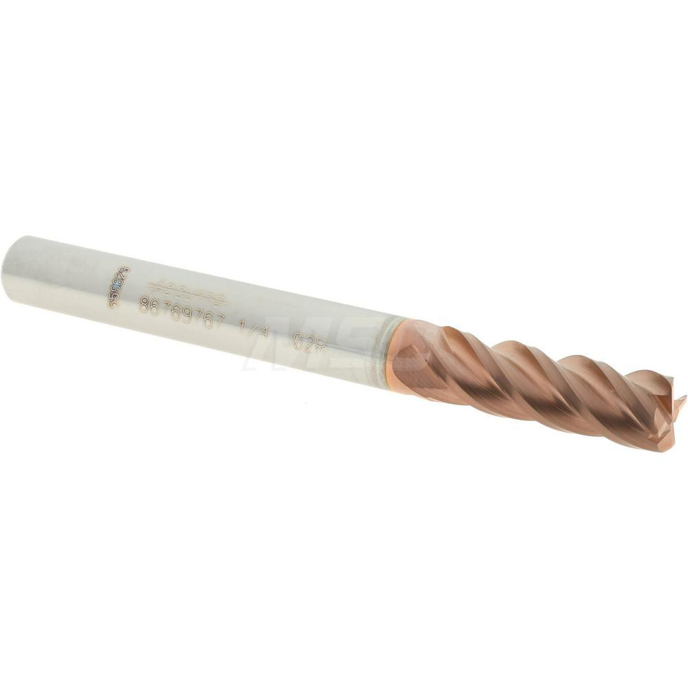 12182462 Corner Radius End Mill: 1/4" Dia, 3/4" LOC, 0.02" Radius, 4 Flutes, Solid Carbide  