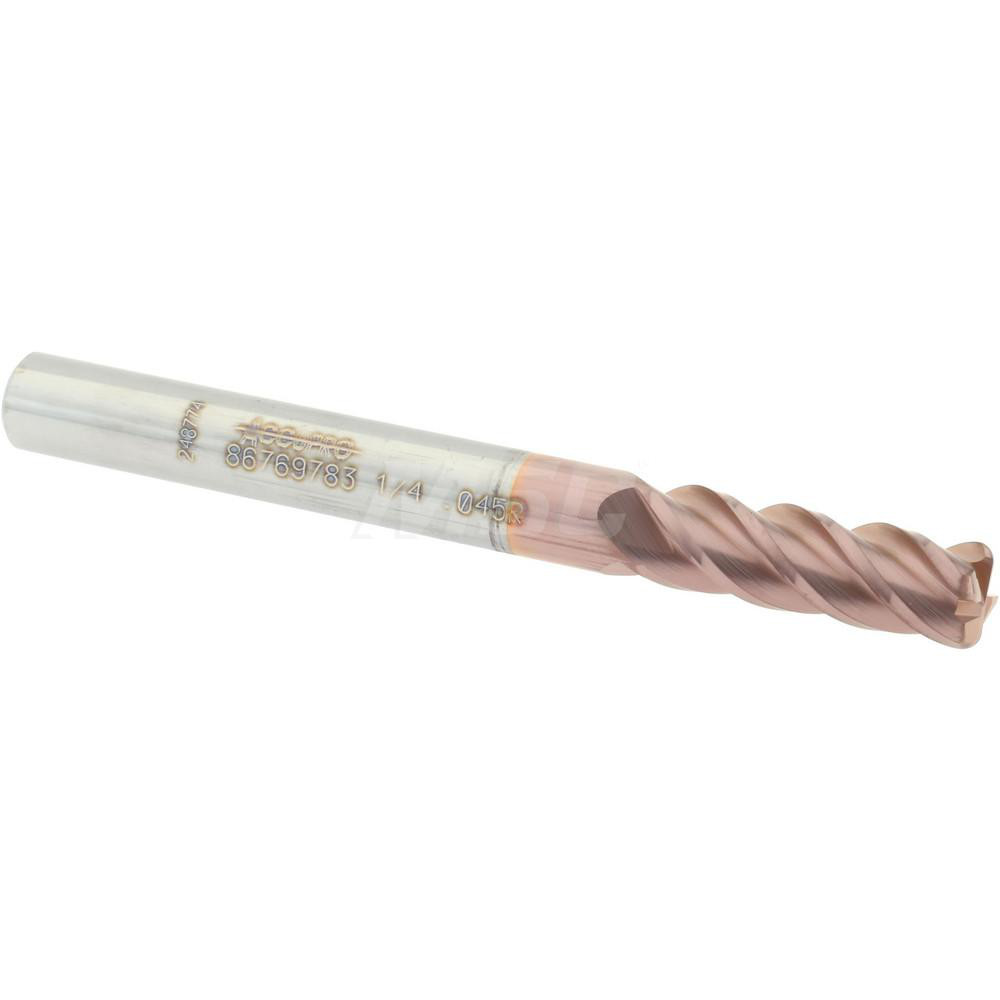 12182464 Corner Radius End Mill: 1/4" Dia, 3/4" LOC, 0.045" Radius, 4 Flutes, Solid Carbide  
