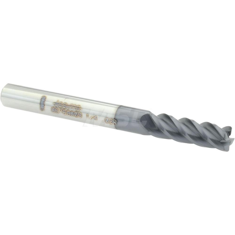 12182470 Corner Radius End Mill: 1/4" Dia, 3/4" LOC, 0.02" Radius, 4 Flutes, Solid Carbide  