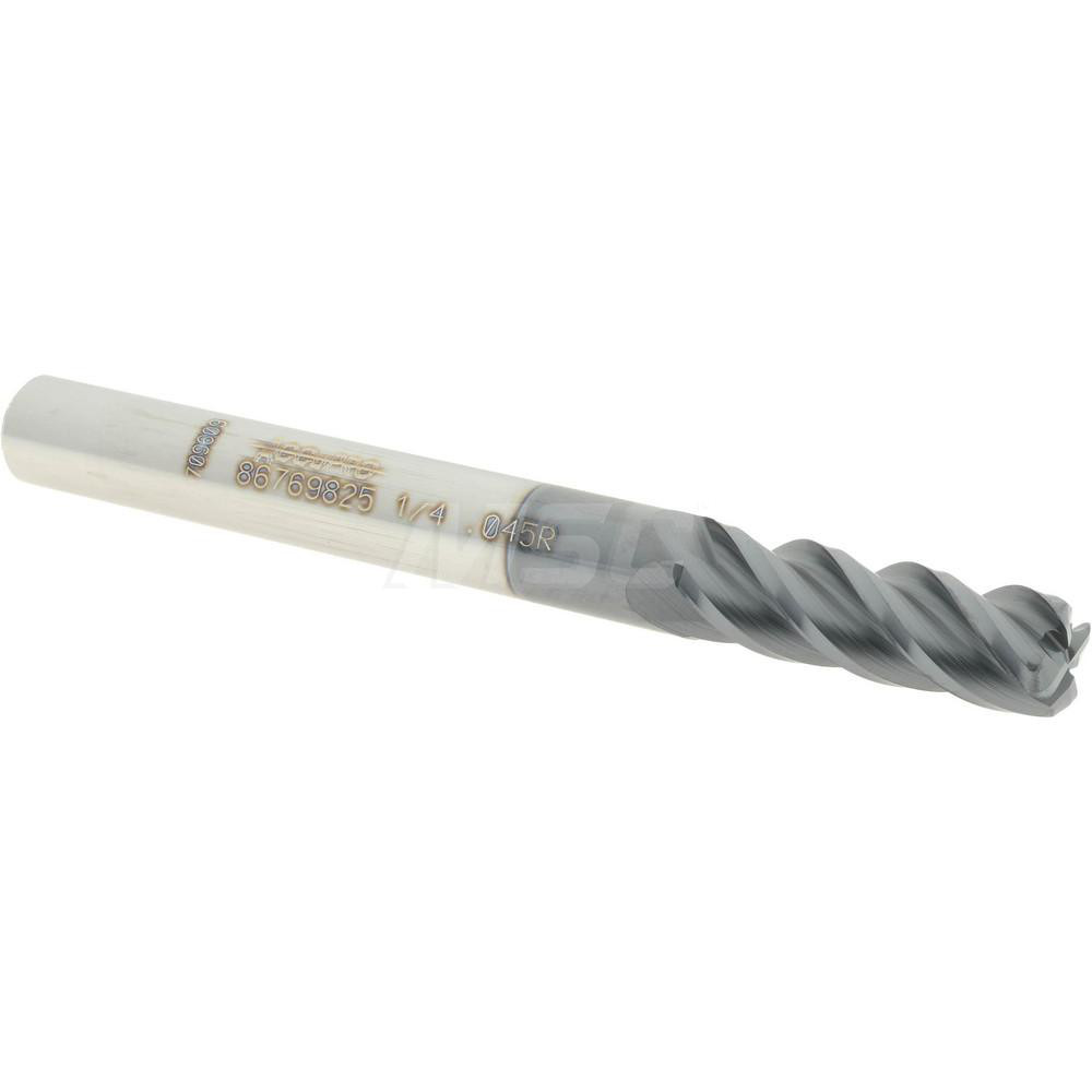 12182472 Corner Radius End Mill: 1/4" Dia, 3/4" LOC, 0.045" Radius, 4 Flutes, Solid Carbide  