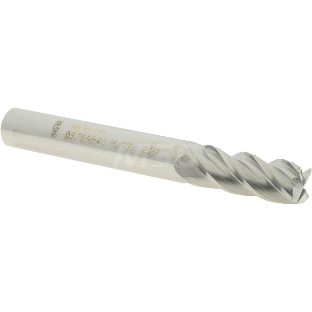 12182491 Corner Radius End Mill: 5/16" Dia, 3/4" LOC, 0.02" Radius, 4 Flutes, Solid Carbide  