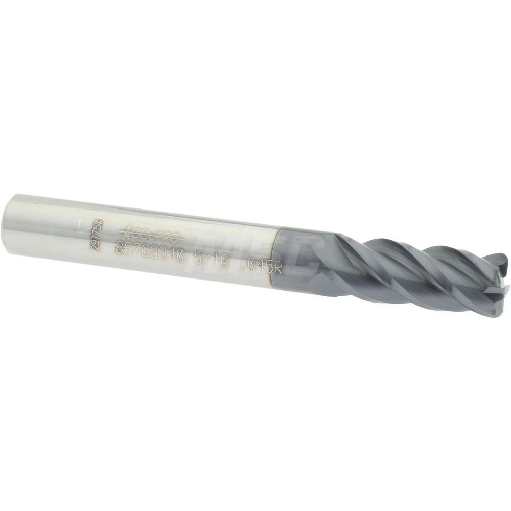 12182511 Corner Radius End Mill: 5/16" Dia, 3/4" LOC, 0.045" Radius, 4 Flutes, Solid Carbide  