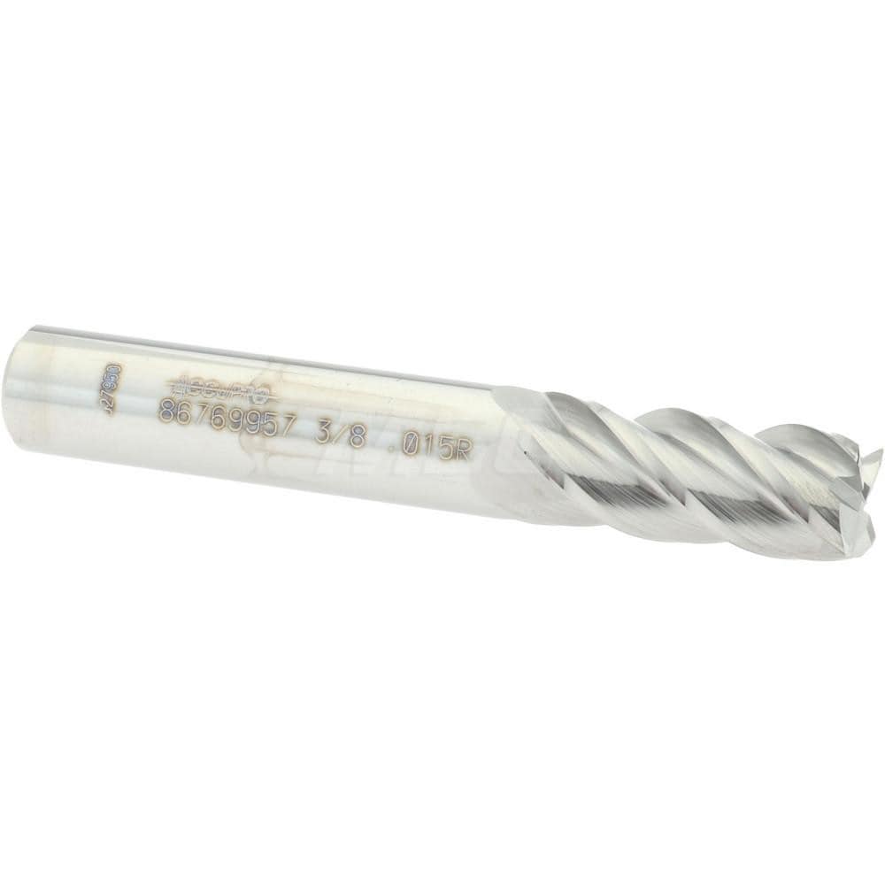 Accupro 12182532 Corner Radius End Mill: 3/8" Dia, 7/8" LOC, 0.015" Radius, 4 Flutes, Solid Carbide 