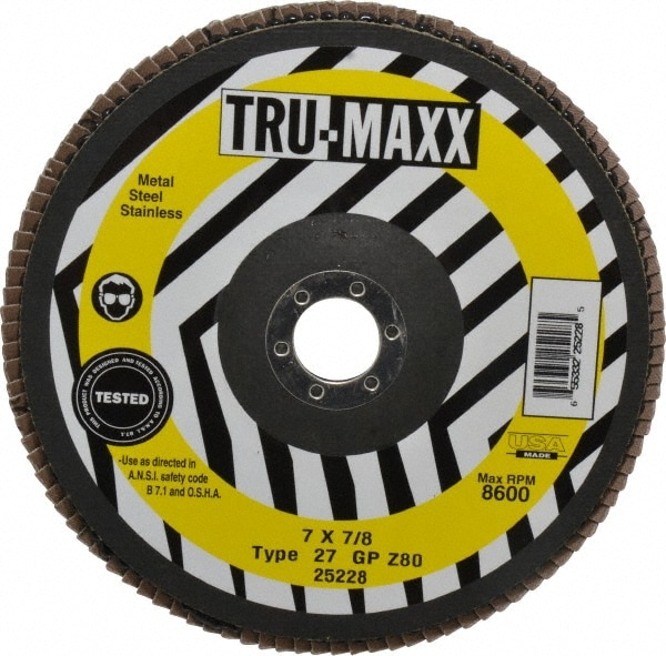 Flap Disc: 7/8" Hole, 80 Grit, Zirconia Alumina, Type 27