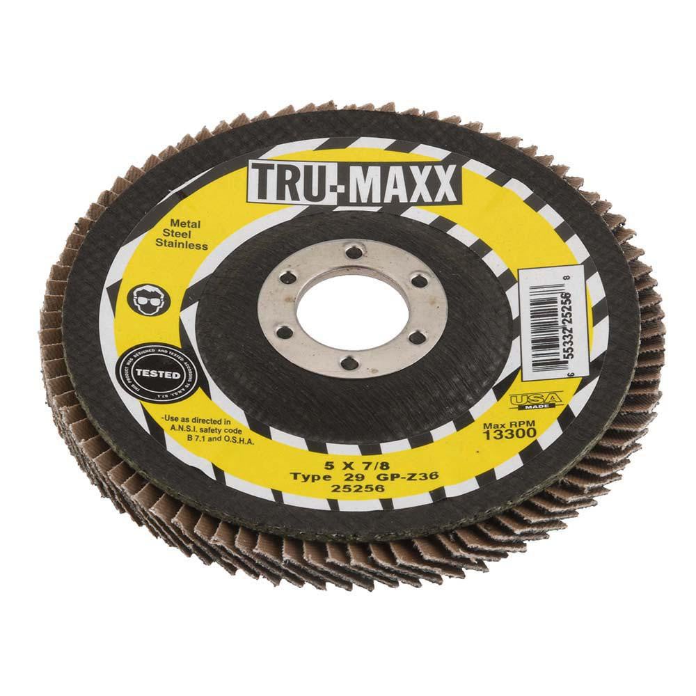 Flap Disc: 7/8" Hole, 36 Grit, Zirconia Alumina, Type 29