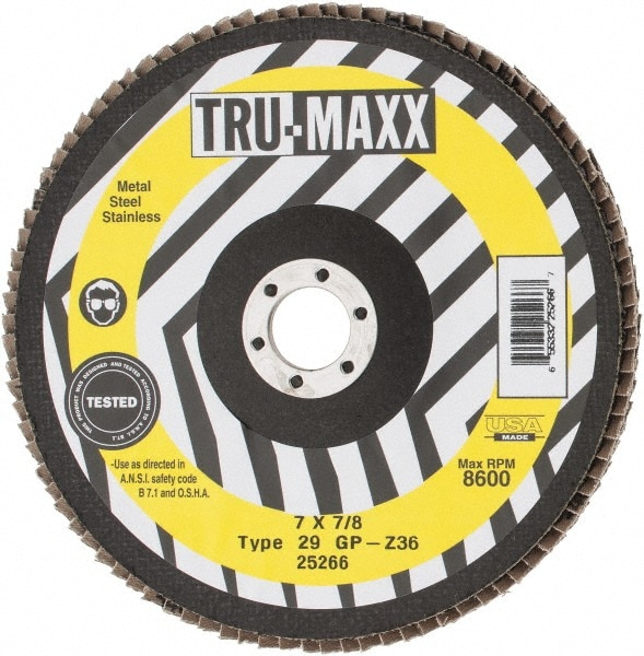 Flap Disc: 7/8" Hole, 36 Grit, Zirconia Alumina, Type 29