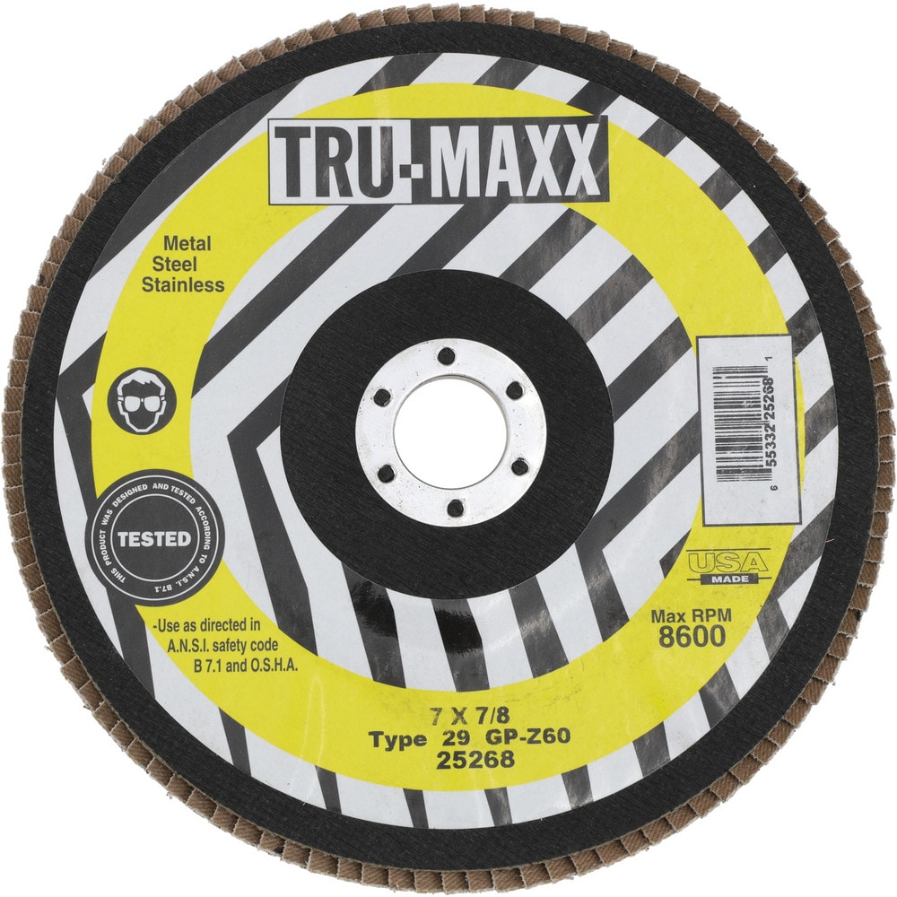 Flap Disc: 7/8" Hole, 60 Grit, Zirconia Alumina, Type 29