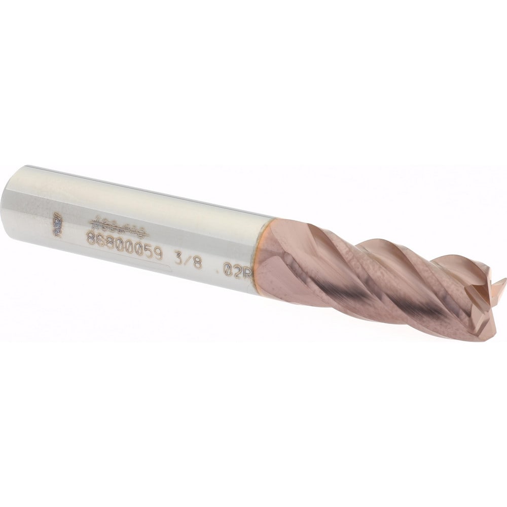 Accupro 12182542 Corner Radius End Mill: 3/8" Dia, 7/8" LOC, 0.02" Radius, 4 Flutes, Solid Carbide 