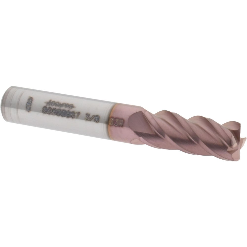 Accupro 12182543 Corner Radius End Mill: 3/8" Dia, 7/8" LOC, 0.03" Radius, 4 Flutes, Solid Carbide 