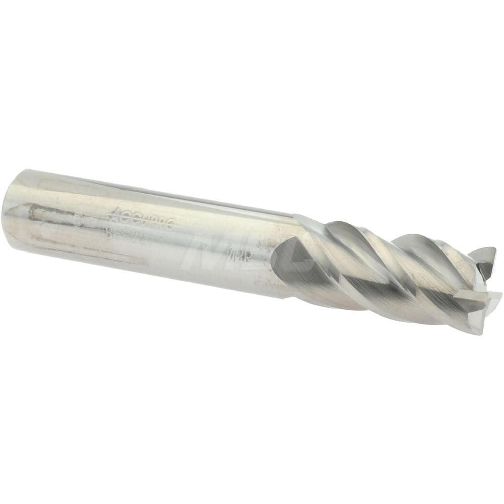 Accupro 12182590 Corner Radius End Mill: 1/2" Dia, 1" LOC, 0.02" Radius, 4 Flutes, Solid Carbide 