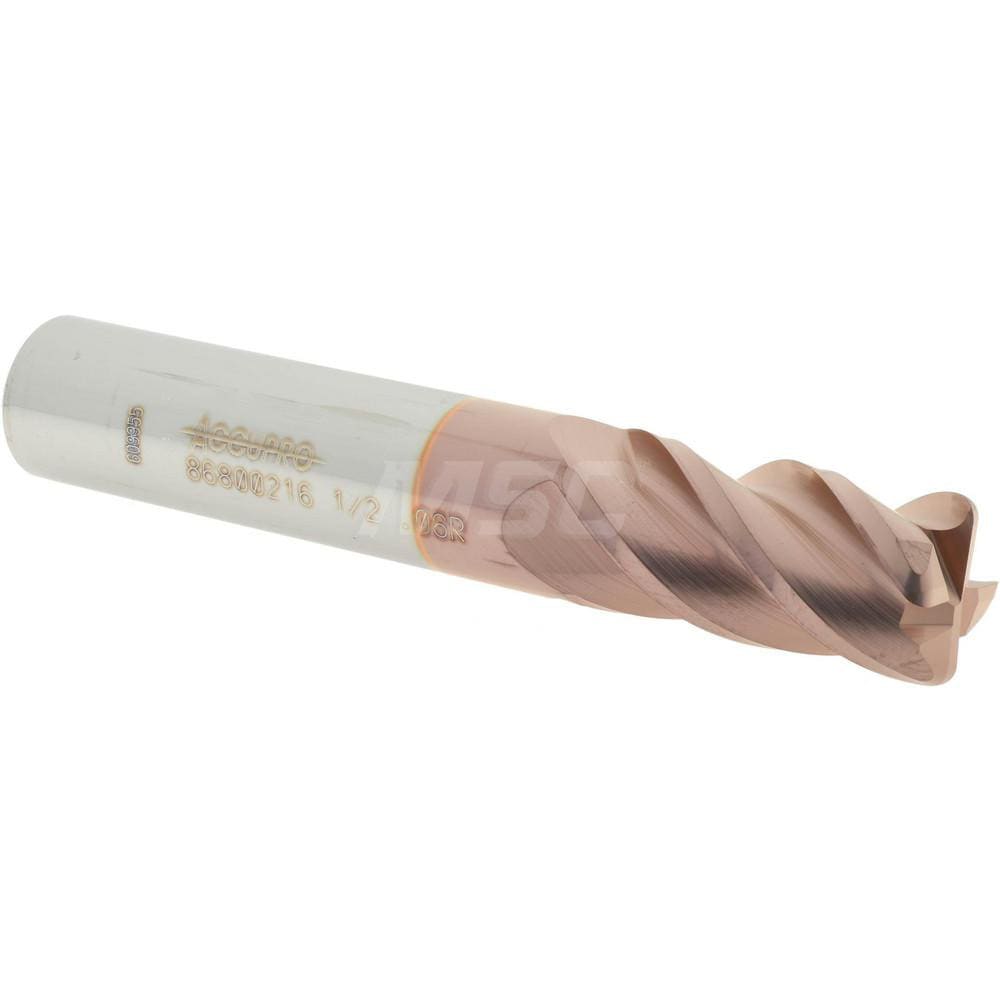 Accupro 12182602 Corner Radius End Mill: 1/2" Dia, 1" LOC, 0.06" Radius, 4 Flutes, Solid Carbide 