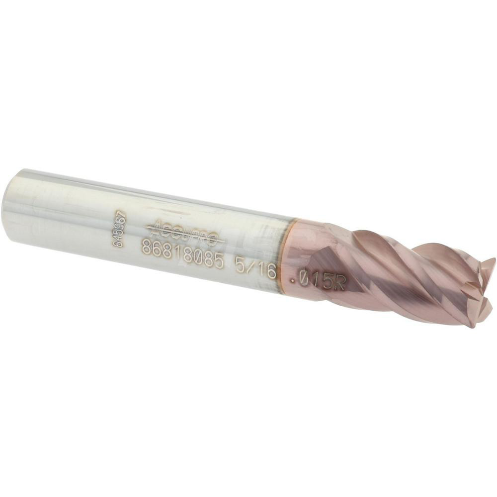 12182841 Corner Radius End Mill: 5/16" Dia, 1/2" LOC, 0.015" Radius, 4 Flutes, Solid Carbide  