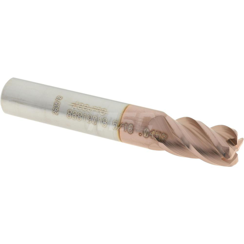 12182844 Corner Radius End Mill: 5/16" Dia, 1/2" LOC, 0.045" Radius, 4 Flutes, Solid Carbide  