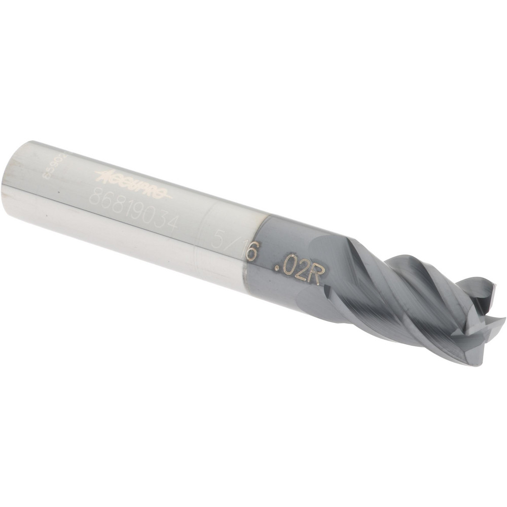 12182851 Corner Radius End Mill: 5/16" Dia, 1/2" LOC, 0.02" Radius, 4 Flutes, Solid Carbide  