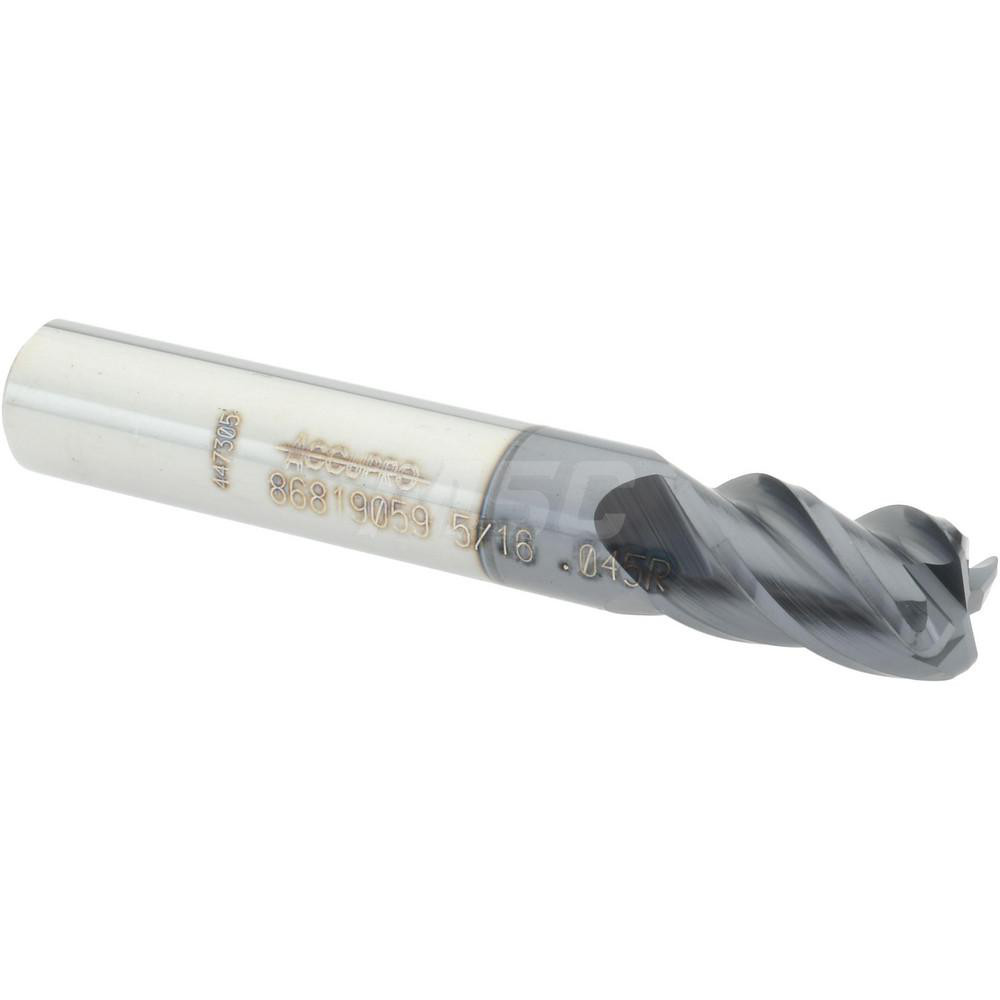 12182853 Corner Radius End Mill: 5/16" Dia, 1/2" LOC, 0.045" Radius, 4 Flutes, Solid Carbide  