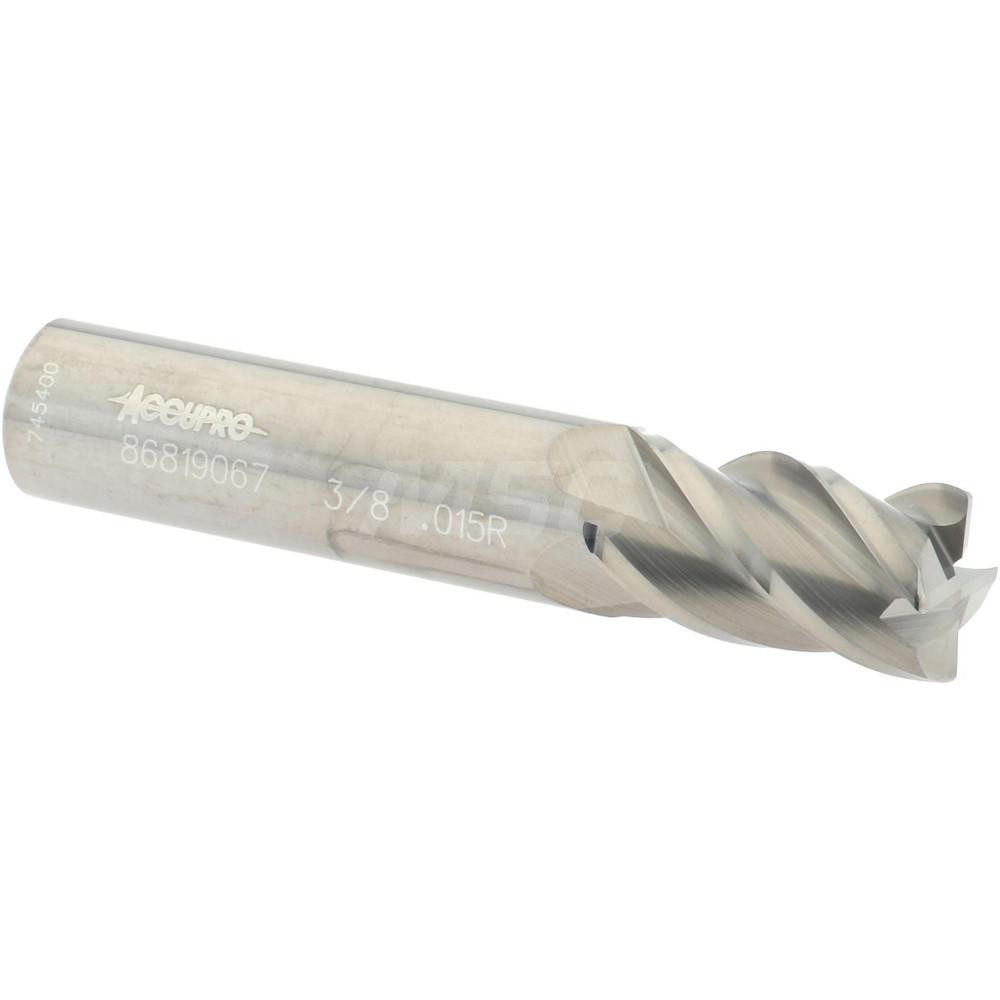 12182874 Corner Radius End Mill: 3/8" Dia, 5/8" LOC, 0.015" Radius, 4 Flutes, Solid Carbide  