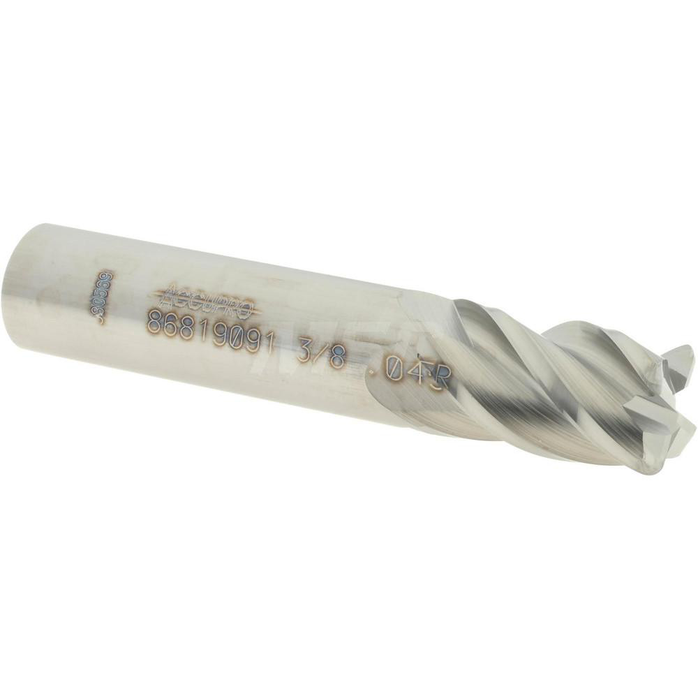 12182877 Corner Radius End Mill: 3/8" Dia, 5/8" LOC, 0.045" Radius, 4 Flutes, Solid Carbide  