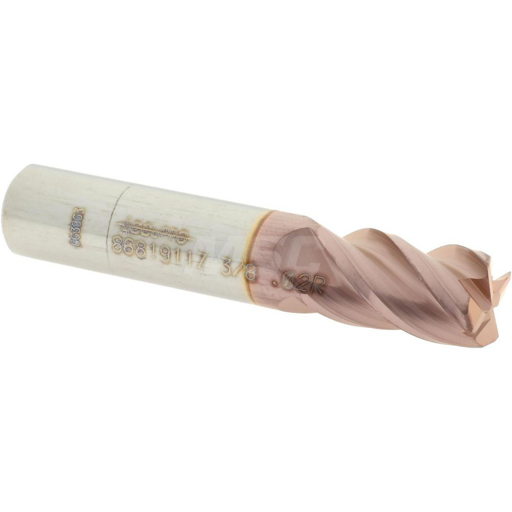 12182884 Corner Radius End Mill: 3/8" Dia, 5/8" LOC, 0.02" Radius, 4 Flutes, Solid Carbide  