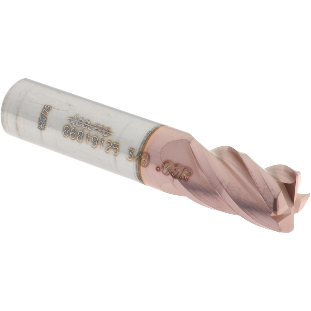 12182885 Corner Radius End Mill: 3/8" Dia, 5/8" LOC, 0.03" Radius, 4 Flutes, Solid Carbide  