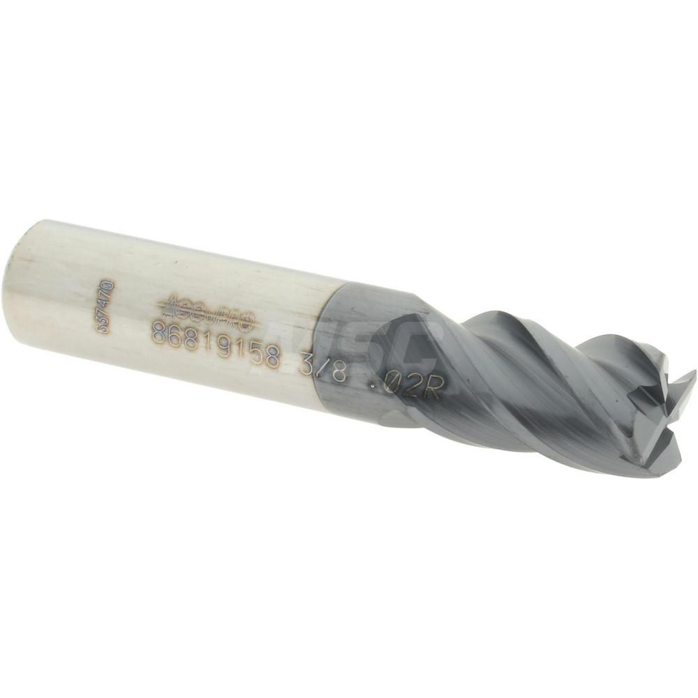 12182893 Corner Radius End Mill: 3/8" Dia, 5/8" LOC, 0.02" Radius, 4 Flutes, Solid Carbide  