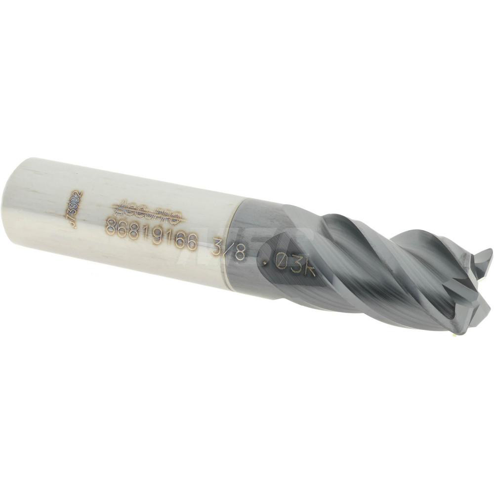 12182894 Corner Radius End Mill: 3/8" Dia, 5/8" LOC, 0.03" Radius, 4 Flutes, Solid Carbide  