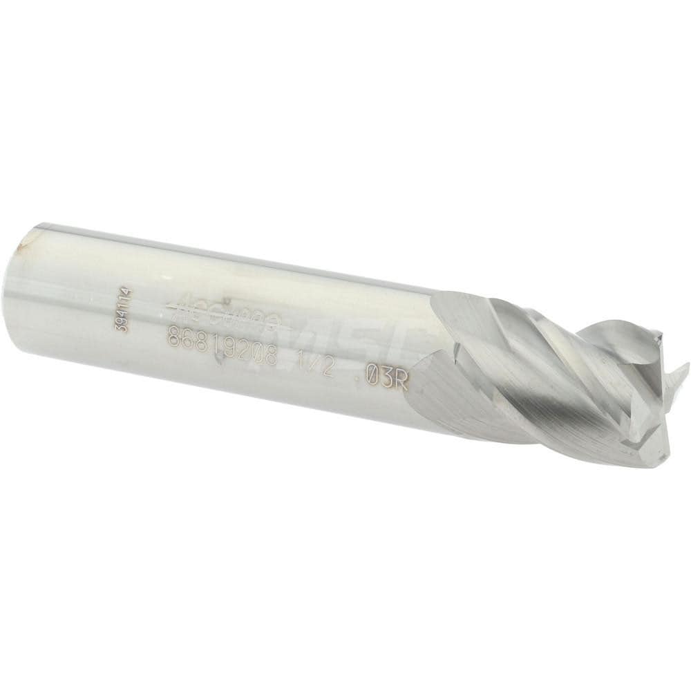 Accupro 12182933 Corner Radius End Mill: 1/2" Dia, 5/8" LOC, 0.03" Radius, 4 Flutes, Solid Carbide 