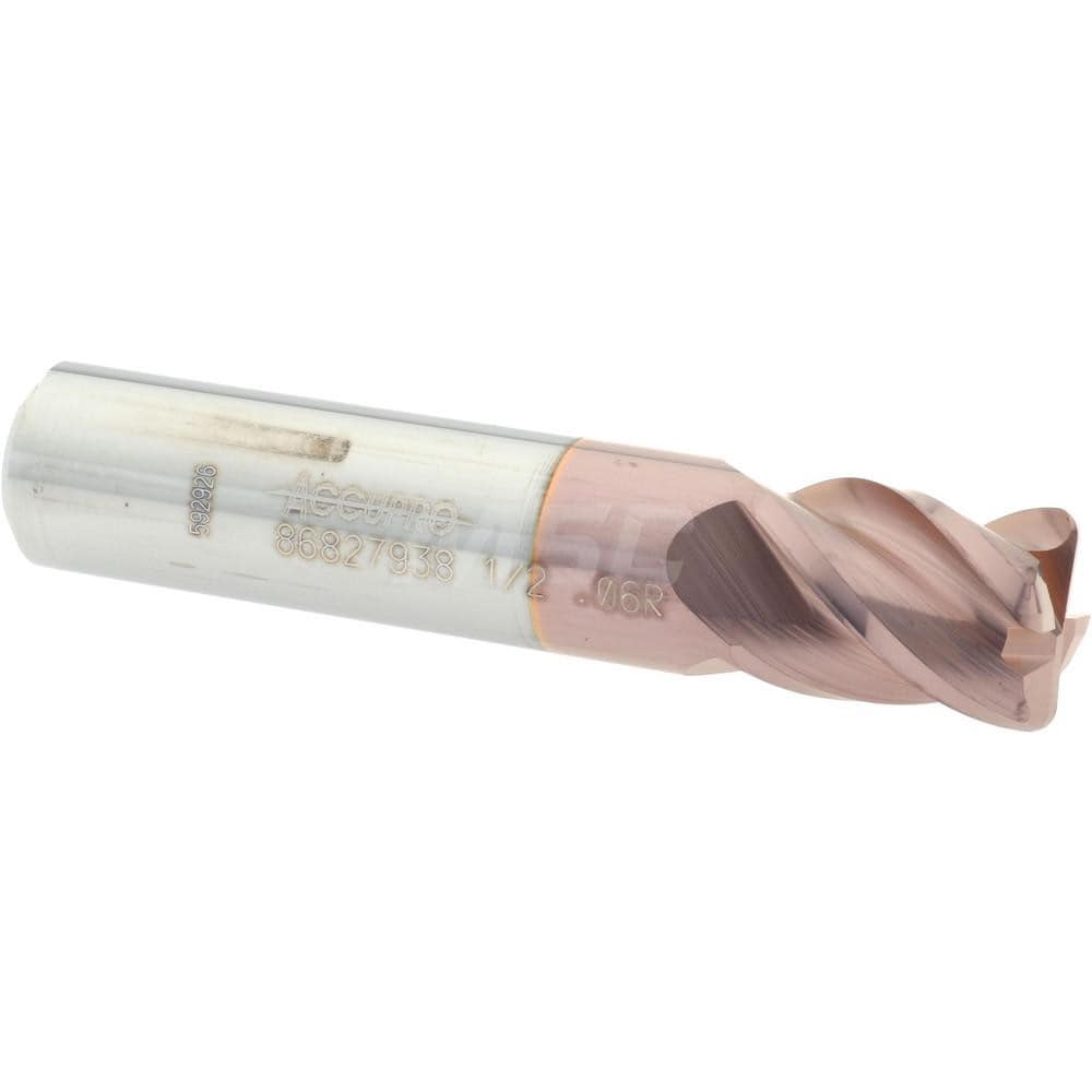 Accupro 12182944 Corner Radius End Mill: 1/2" Dia, 5/8" LOC, 0.06" Radius, 4 Flutes, Solid Carbide 