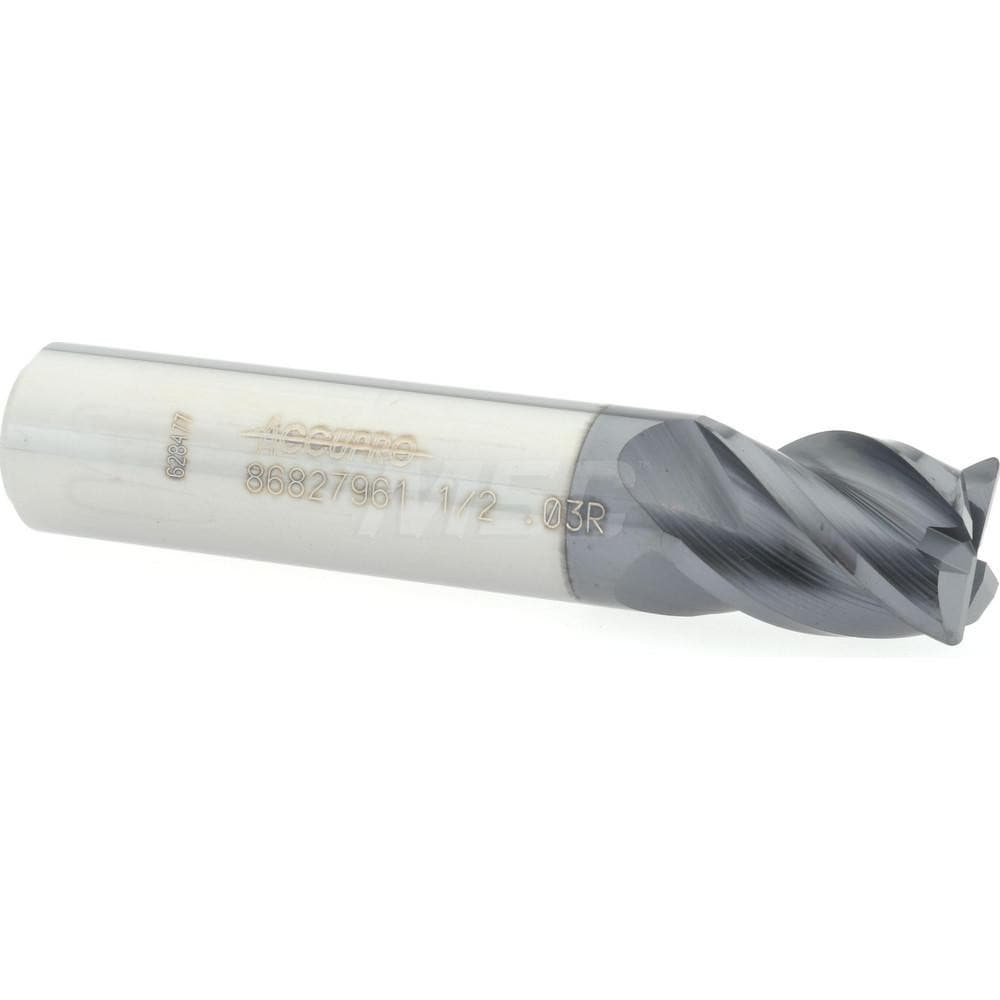 Accupro Corner Radius End Mill 1/2" Dia, 5/8" LOC, 0.0300" Radius, 4