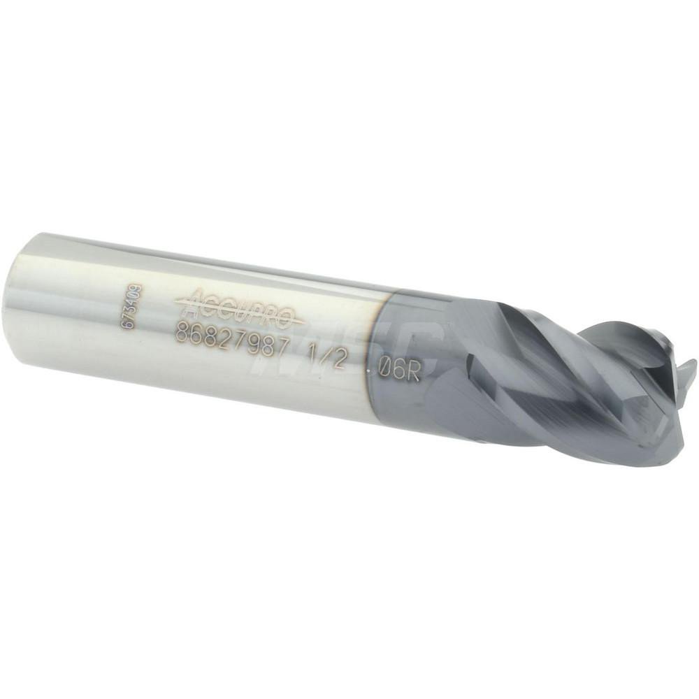 12182953 Corner Radius End Mill: 1/2" Dia, 5/8" LOC, 0.06" Radius, 4 Flutes, Solid Carbide  