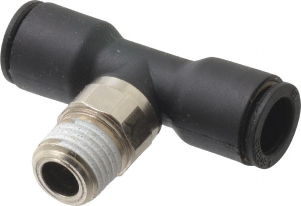 Legris 3108 10 14 Push-To-Connect Tube to Male NPT Tube Fitting: Male Branch Tee, 1/4" Thread Image