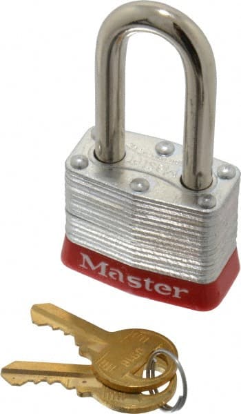 Master Lock 3KALFRED-0918 Lockout Padlock: Keyed Alike, Laminated Steel, Steel Shackle, Red 