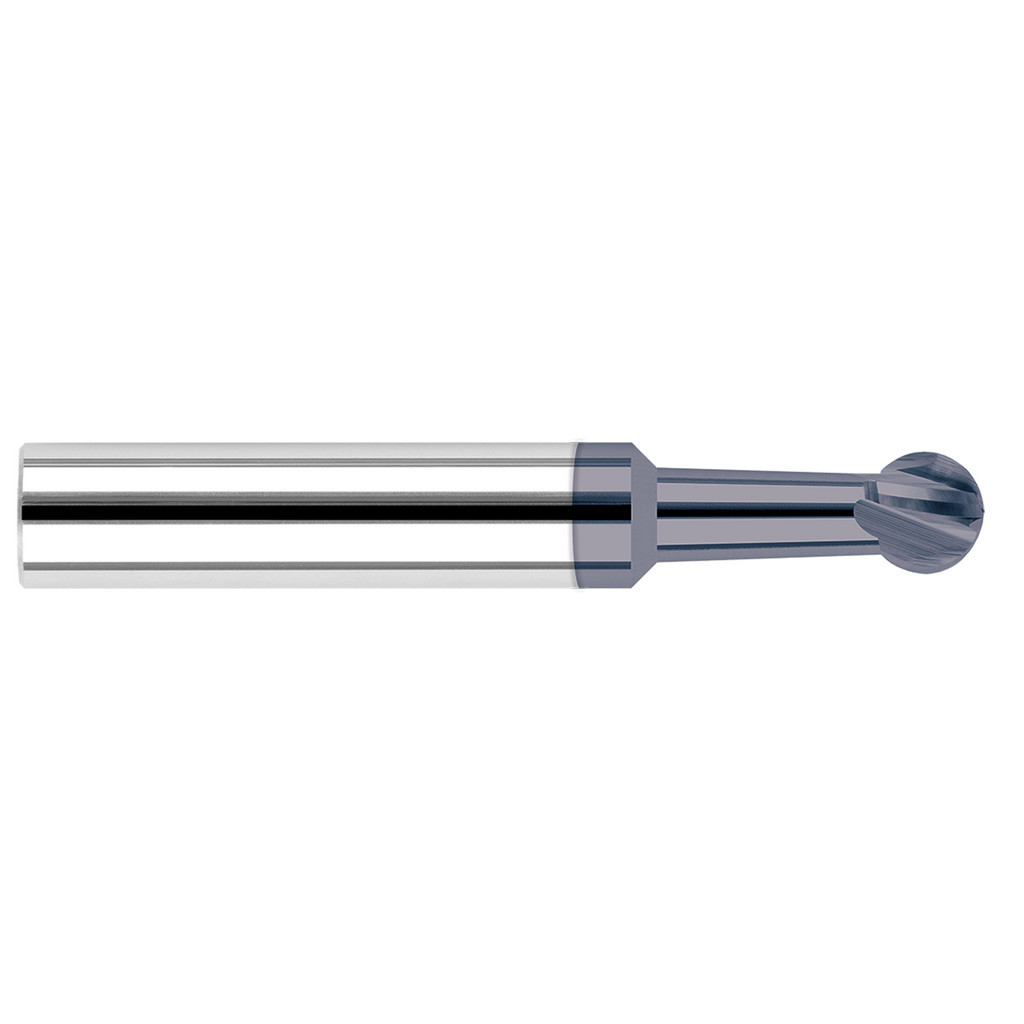 Harvey Tool Undercutting End Mill: 1/4" Dia, 0.2130" LOC, 4 Flute, 1/8" Radius, Solid Carbide - 2-1/2" OAL, 1/4" Shank Dia, 1/4" Neck Length, AlTiN
