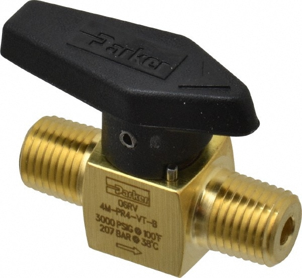 Parker 4M-PR4-VT-B 1/4" Pipe, 3,000 psi WOG Rating, Brass, Inline, One Way Instrumentation Plug Valve Image