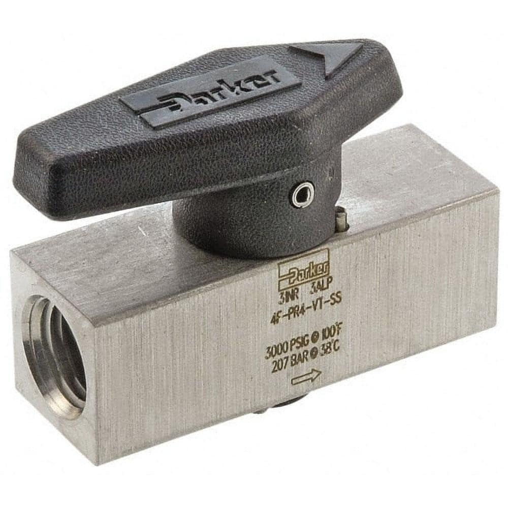 Parker 8F-PR6-VT-SS 1/2" Pipe, 3,000 psi WOG Rating, 316 Stainless Steel, Inline, One Way Instrumentation Plug Valve Image