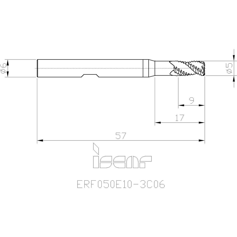 Iscar Roughing End Mill 5 mm Dia, 3 Flutes, Single End, Solid