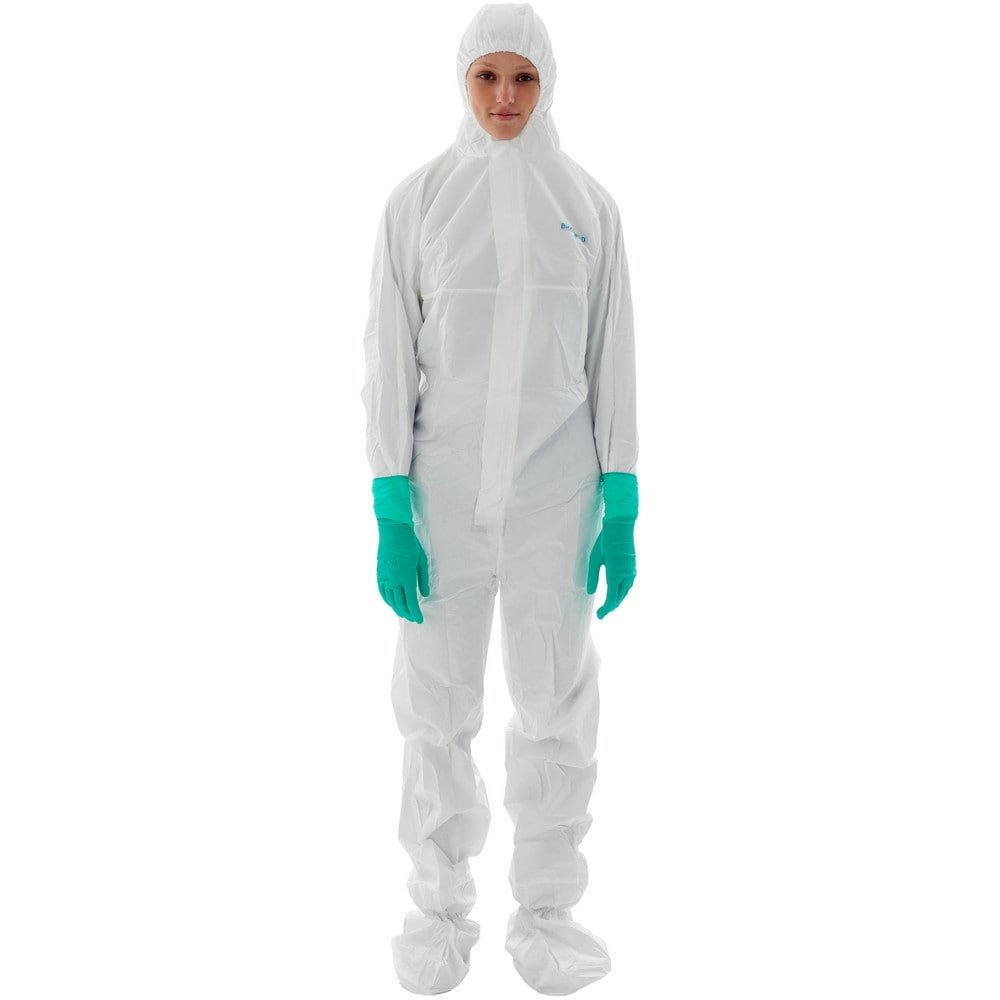 Disposable & Chemical Resistant Coveralls; Size: 4X-Large ; Cuff Style: Elastic with Thumb-loop ; Ankle Style: Boots ; Hazardous Protection Level: Splash Protection ; Hazardous Protection: Yes ; Color: White