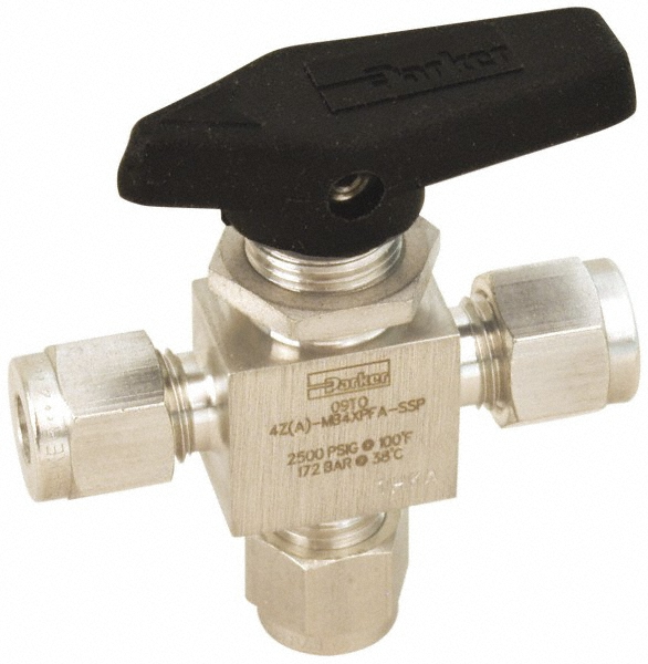 Manual Ball Valve: 1/8" Pipe - 2,500 psi WOG Rating, Wedge Handle, PFA Seat