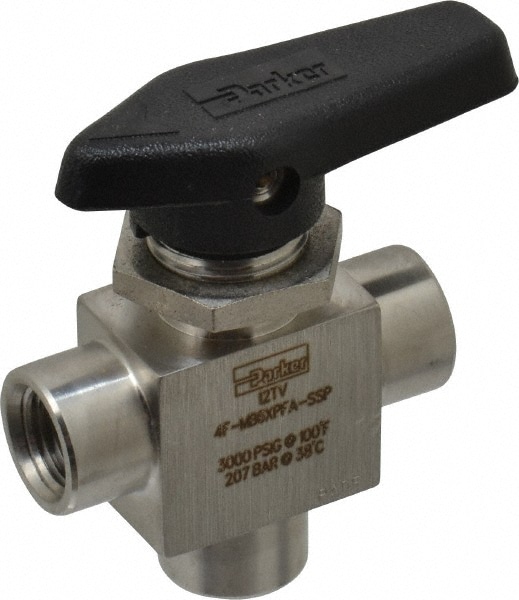 Parker 4F-MB6XPFA-SSP 3-Way Manual Ball Valve: 1/4" Pipe Image