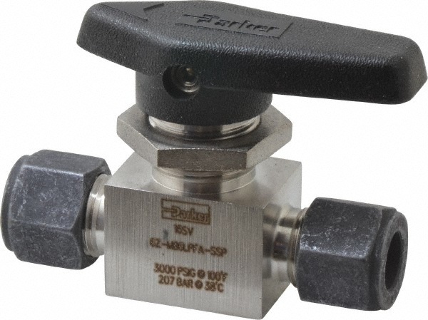 2-Way Manual Ball Valve: 3/8" Pipe - 3,000 psi WOG Rating, Wedge Handle, PFA Seat