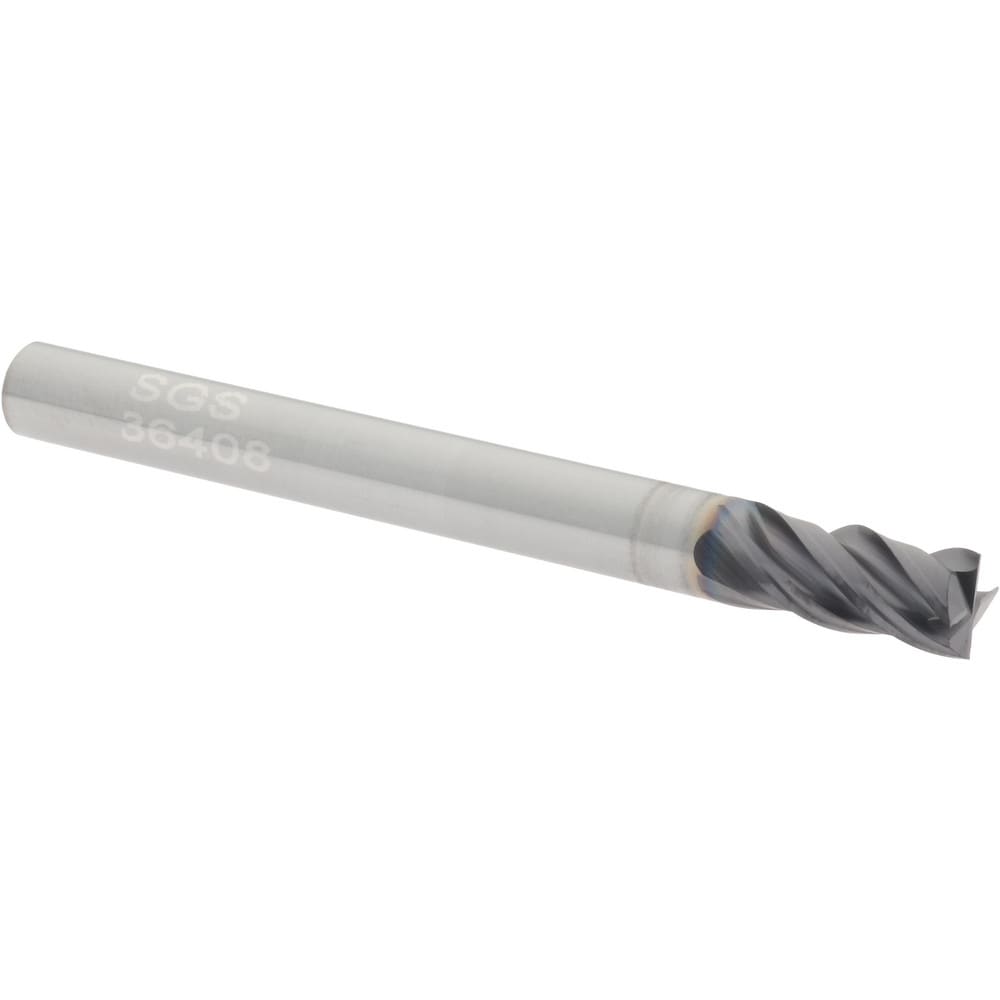 SGS 36408 Square End Mill: 3/16 Dia, 7/16 LOC, 3/16 Shank Dia, 2 OAL, 4 Flutes, Solid Carbide Image