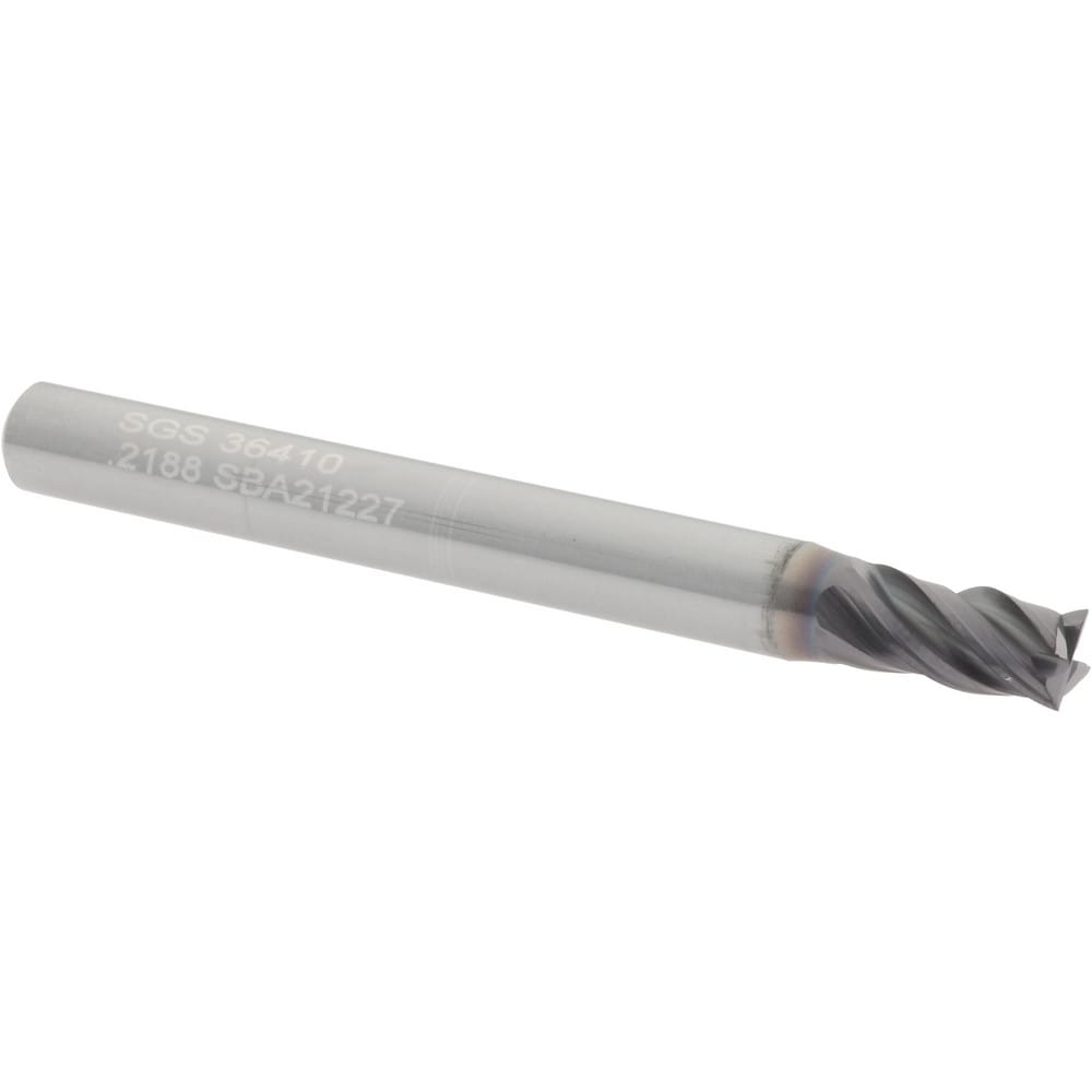 SGS 36410 Square End Mill: 7/32 Dia, 7/16 LOC, 1/4 Shank Dia, 2-1/2 OAL, 4 Flutes, Solid Carbide Image