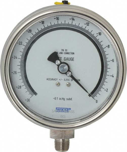 Wika 4220013 Pressure Gauge: 4" Dial, 0 to 30 psi, 1/4" Thread, NPT, Lower Mount Image