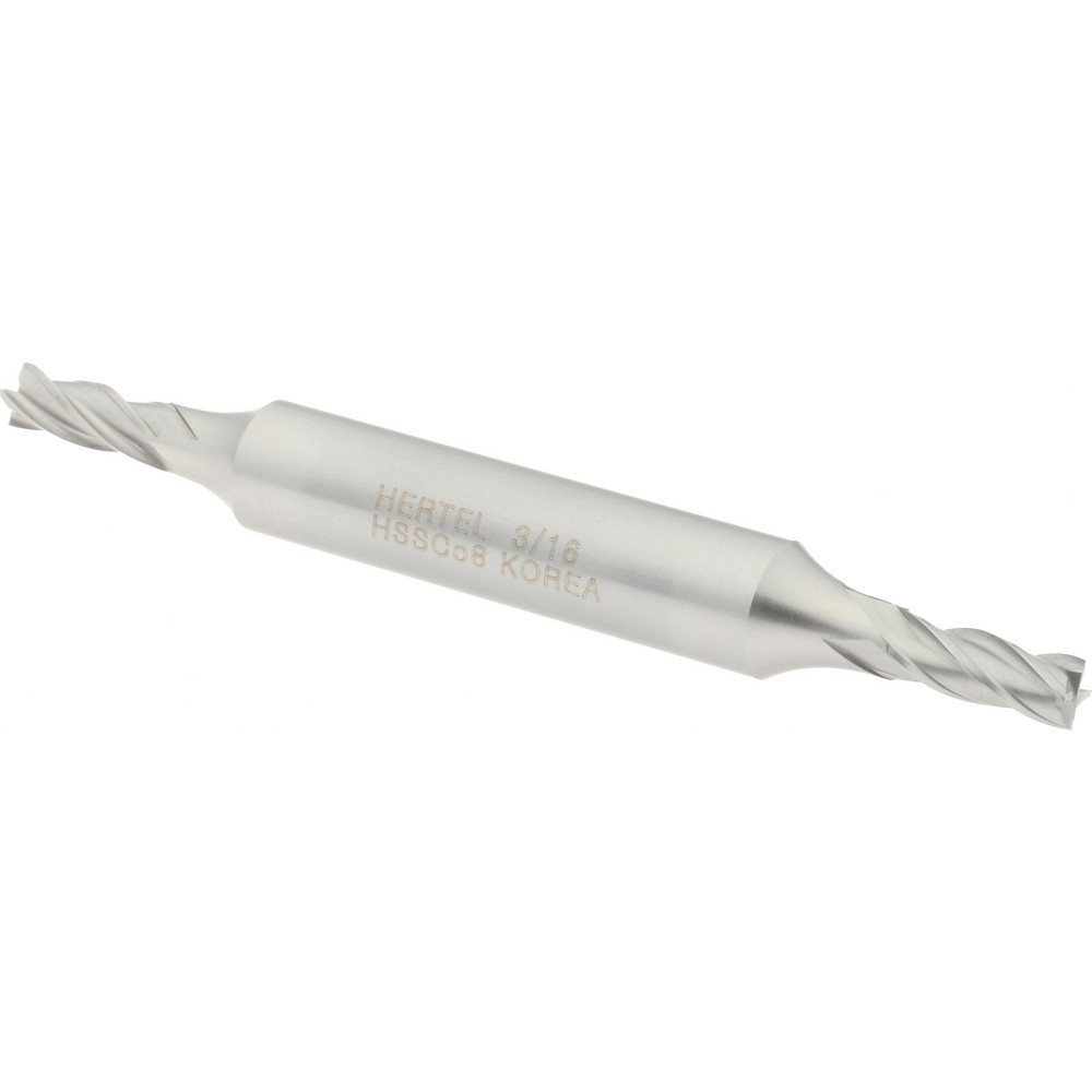 Hertel E2053012 Square End Mill: 3/16 Dia, 1/2 LOC, 3/8 Shank Dia, 3-1/4 OAL, 4 Flutes, Cobalt Image