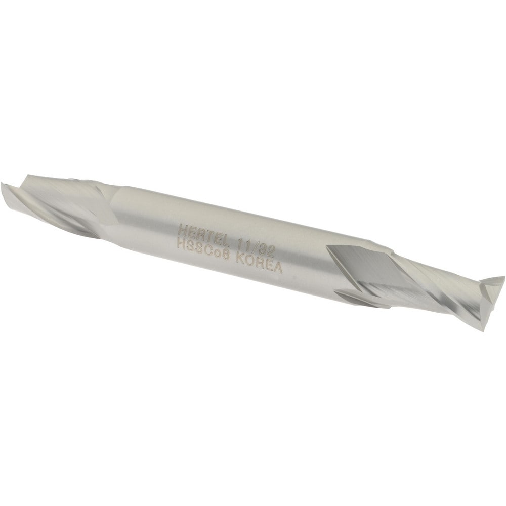 Hertel E2050022 Square End Mill: 11/32 Dia, 9/16 LOC, 3/8 Shank Dia, 3-1/8 OAL, 2 Flutes, Cobalt Image