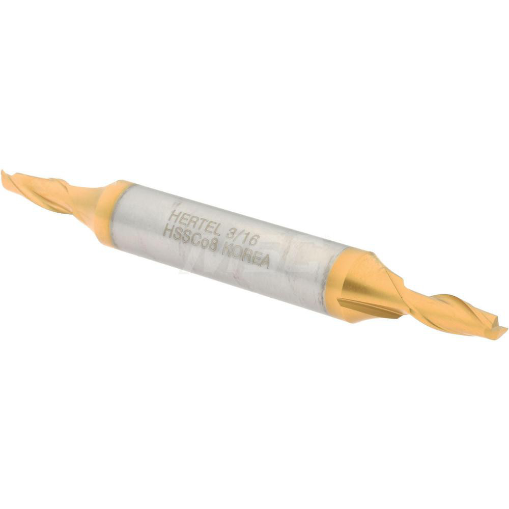 Hertel E4050012 Square End Mill: 3/16 Dia, 7/16 LOC, 3/8 Shank Dia, 3-1/8 OAL, 2 Flutes, Cobalt Image