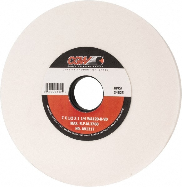 CGW Abrasives 34625 Surface Grinding Wheel: 7" Dia, 1/2" Thick, 1-1/4" Hole, 120 Grit, K Hardness 